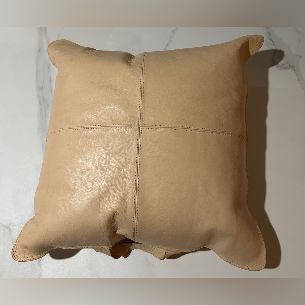 Elegant Tan Leather Throw Pillow size 18X18